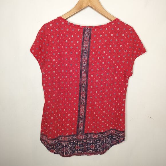 Lucky Brand Tee Shirt Boho Floral Linen Blend - Picture 7 of 10